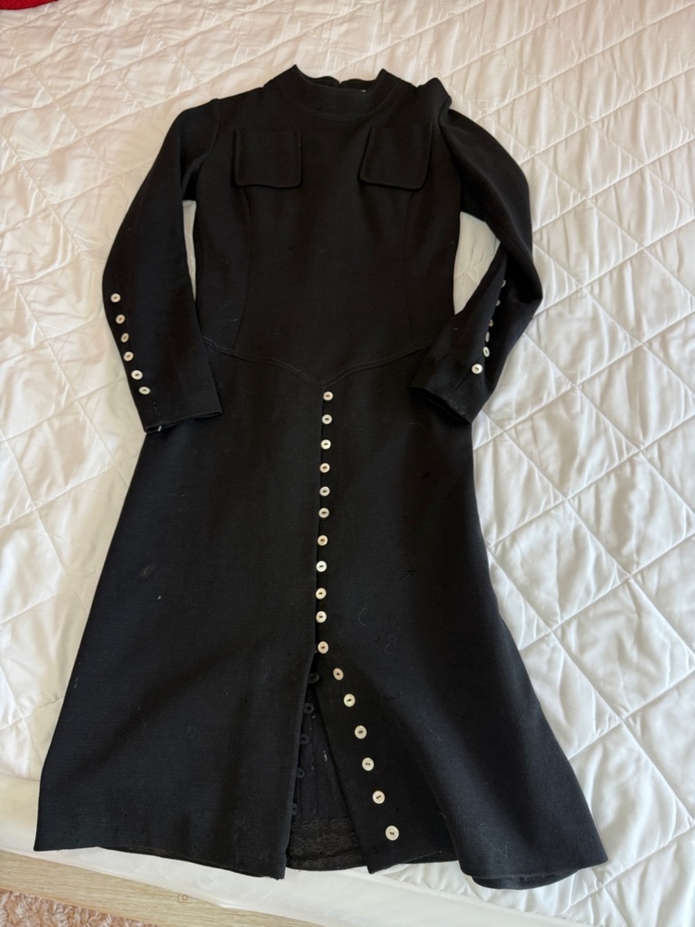 vintage black wool dress w buttons
